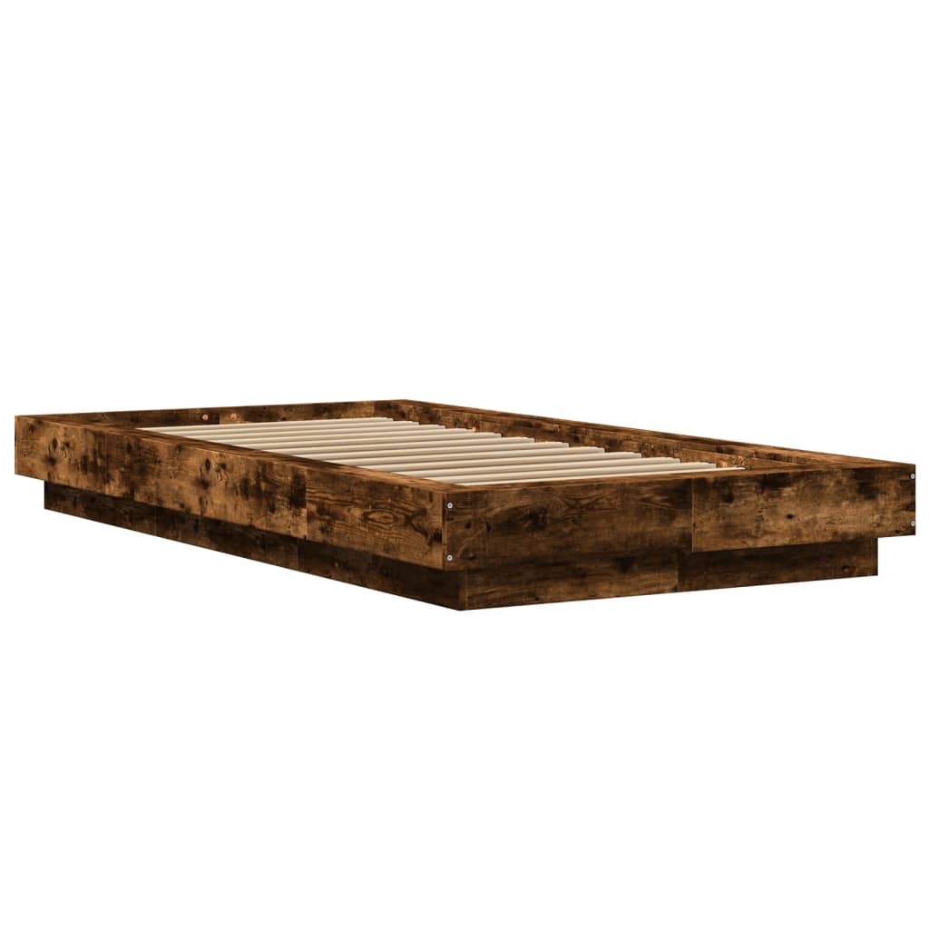 Bed Frame with LED Lights without Mattress Smoked Oak 90x200cm