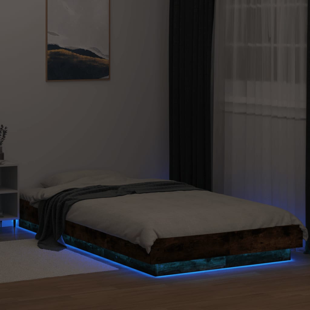 Bed Frame with LED Lights without Mattress Smoked Oak 90x200cm