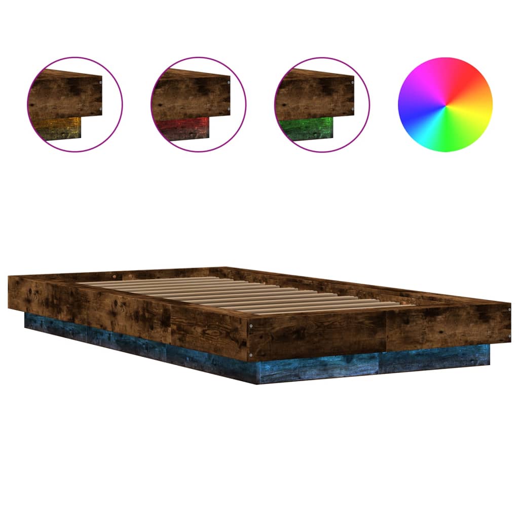 Bed Frame with LED Lights without Mattress Smoked Oak 90x200cm