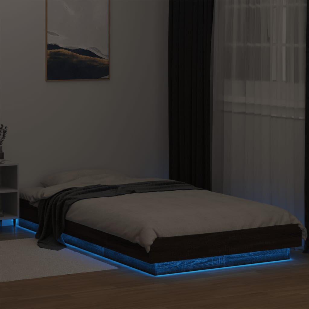 Bed Frame with LED Lights without Mattress Brown Oak 90x200 cm