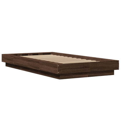 Bed Frame with LED Lights without Mattress Brown Oak 90x200 cm