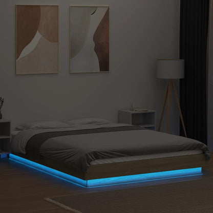 Bed Frame with LED Lights without Mattress Sonoma Oak 140x190cm