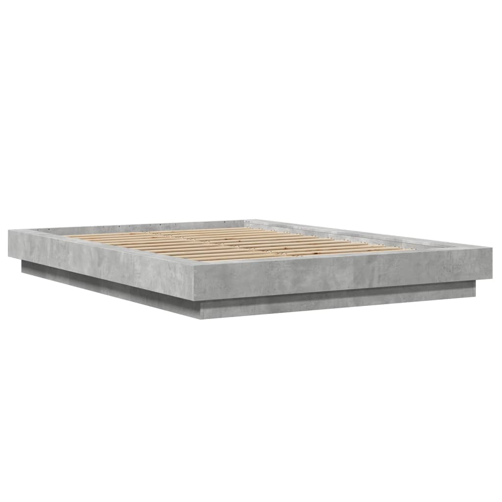 Bed Frame with LED Lights Concrete Grey 140x190cm Engineered Wood