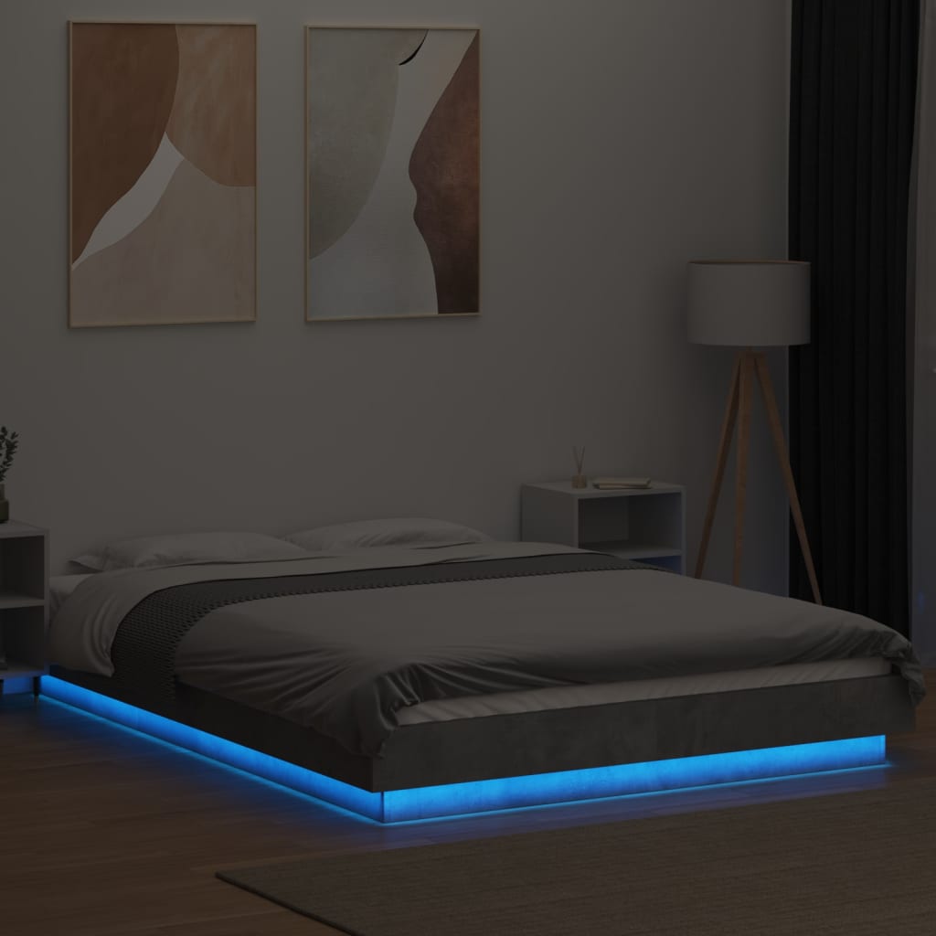 Bed Frame with LED Lights Concrete Grey 140x190cm Engineered Wood