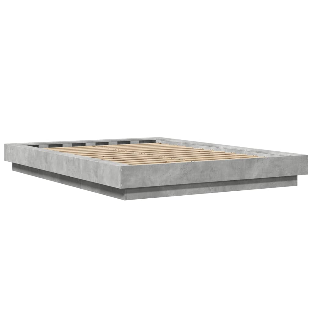 Bed Frame with LED Lights Concrete Grey 140x190cm Engineered Wood