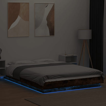 Bed Frame with LED Lights without Mattress Smoked Oak 140x190cm