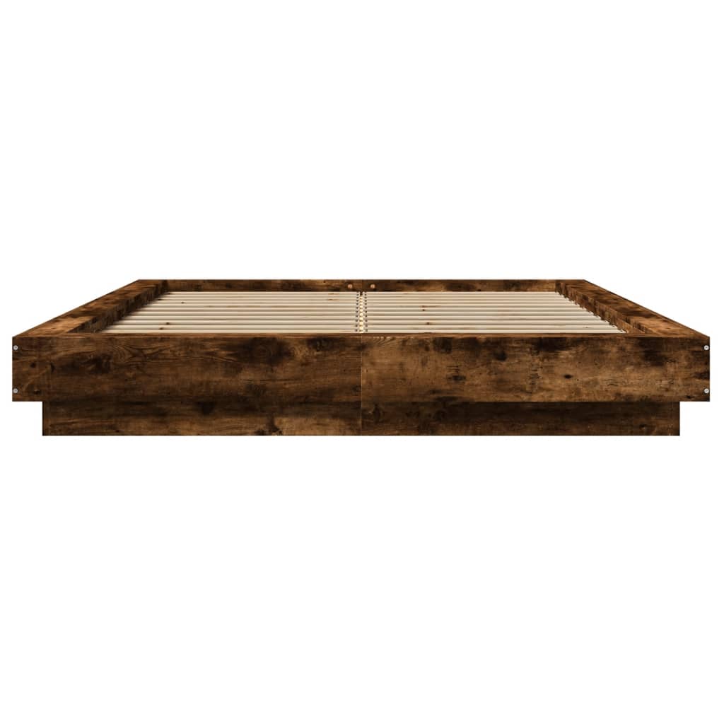 Bed Frame with LED Lights without Mattress Smoked Oak 140x190cm