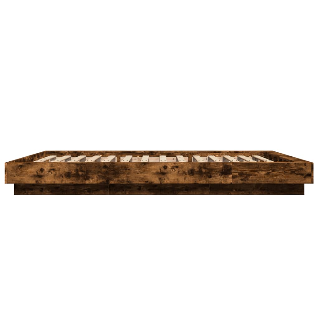 Bed Frame with LED Lights without Mattress Smoked Oak 140x190cm