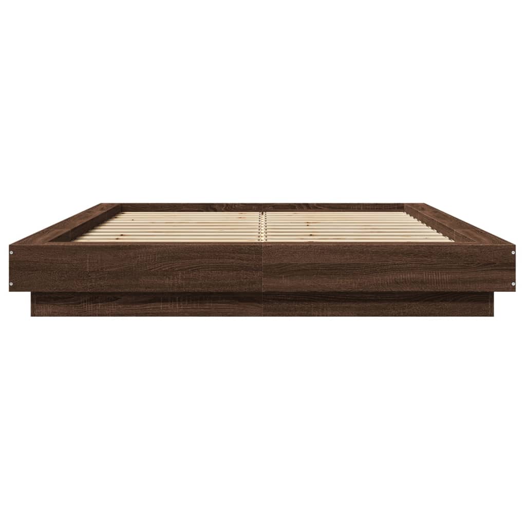 Bed Frame with LED Lights Brown Oak 140x190cm Engineered Wood