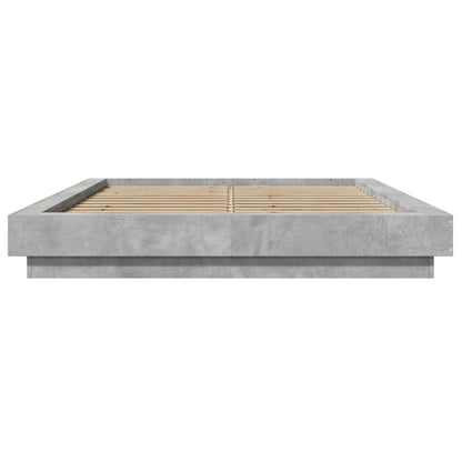 Bed Frame with LED Lights Concrete Grey 135x190cm Engineered Wood