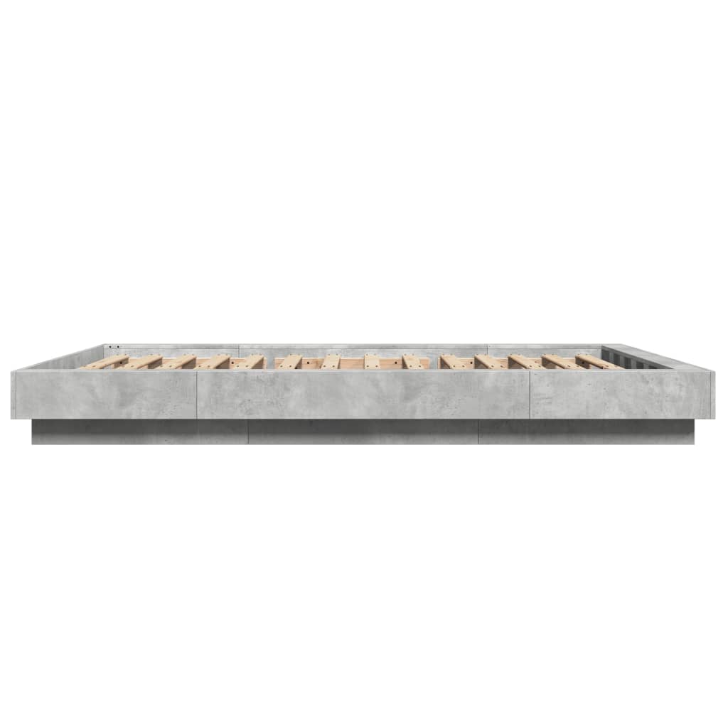 Bed Frame with LED Lights Concrete Grey 135x190cm Engineered Wood