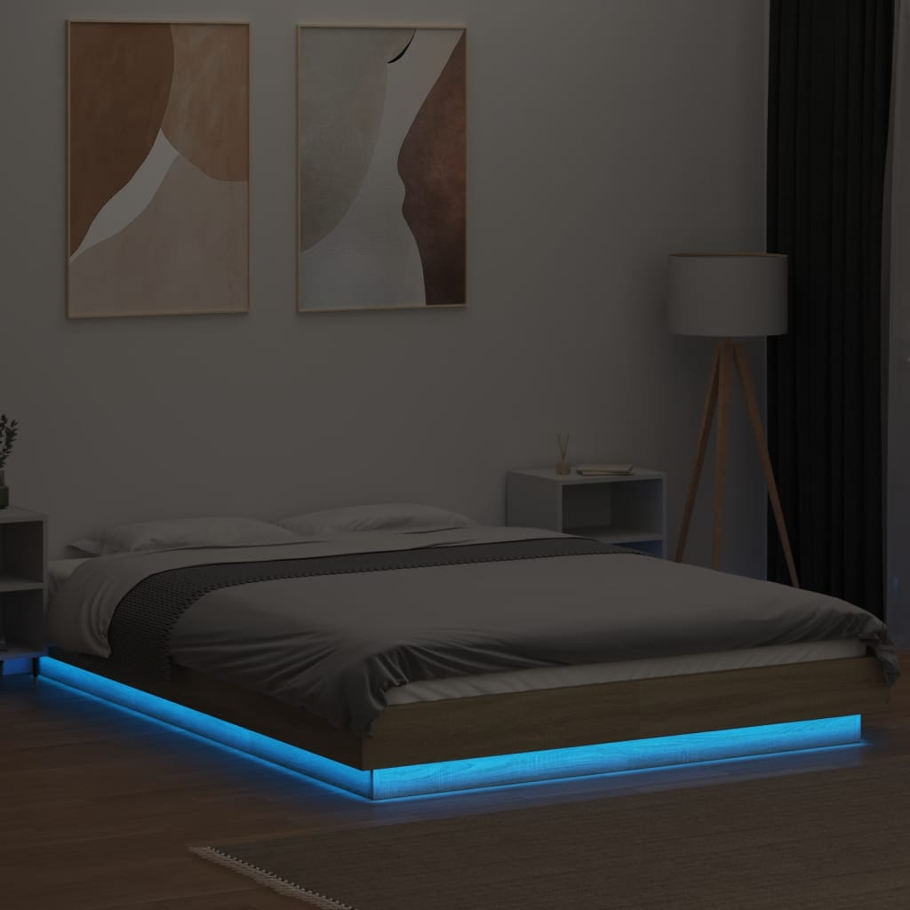 Bed Frame with LED Lights Sonoma Oak 120x190cm Engineered Wood