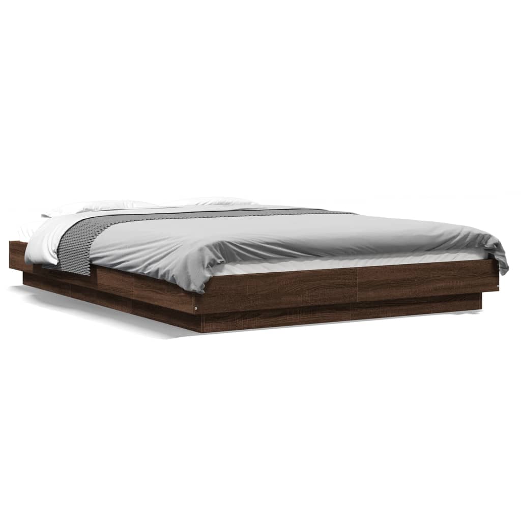 Bed Frame with LED Lights without Mattress Brown Oak 120x190cm