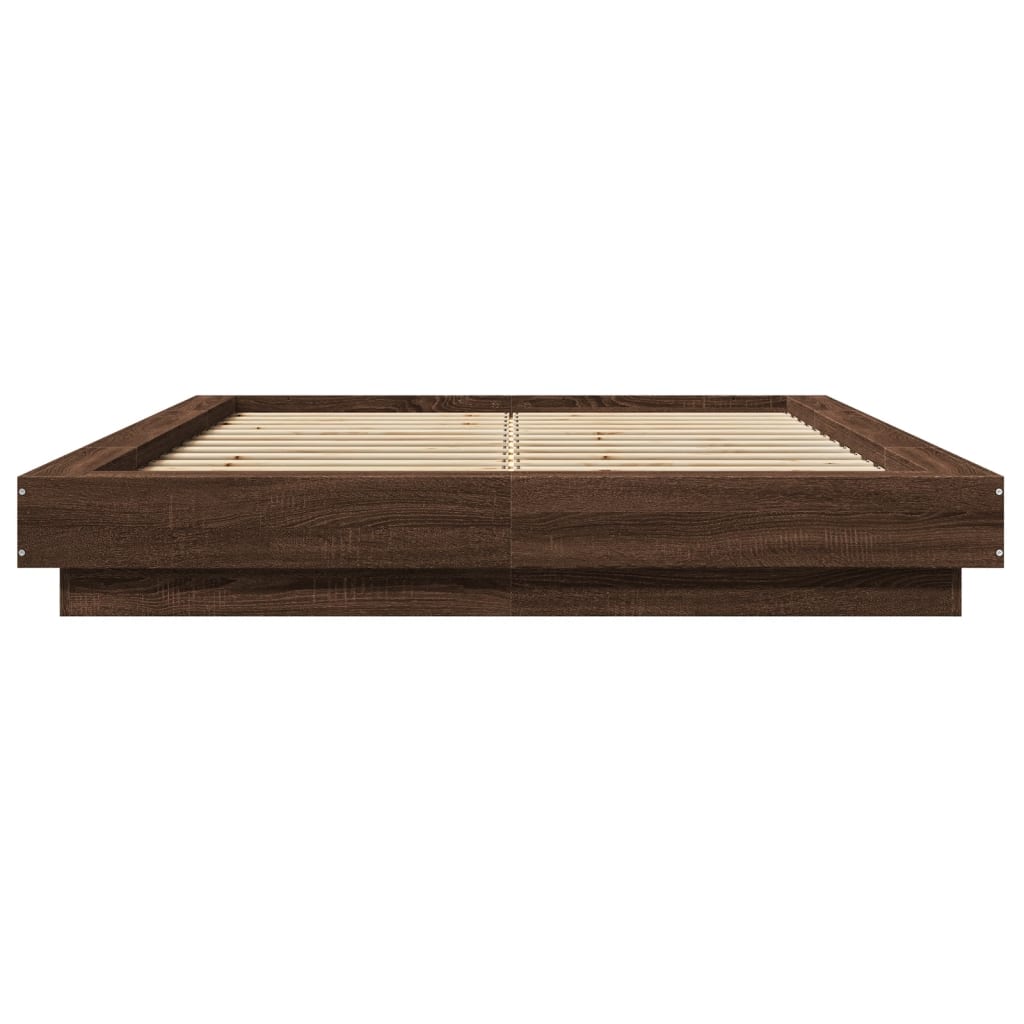 Bed Frame with LED Lights without Mattress Brown Oak 120x190cm