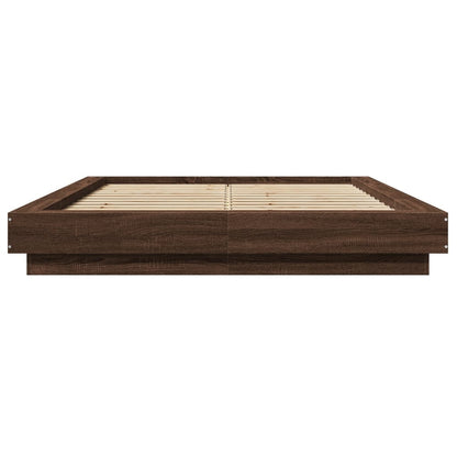 Bed Frame with LED Lights without Mattress Brown Oak 120x190cm