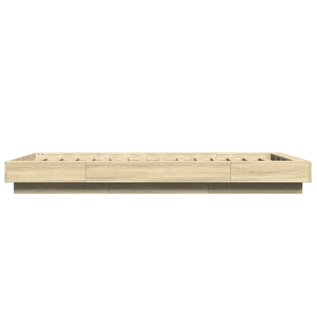 Bed Frame with LED Lights Sonoma Oak 90x190 cm Single Engineered Wood