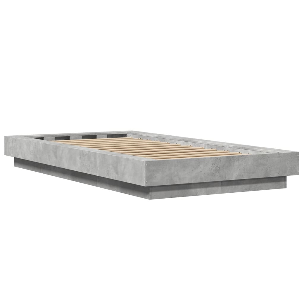 Bed Frame with LED Lights without Mattress Concrete Grey 90x190cm