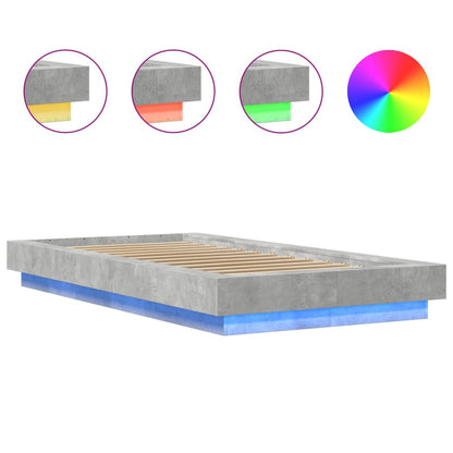 Bed Frame with LED Lights without Mattress Concrete Grey 90x190cm