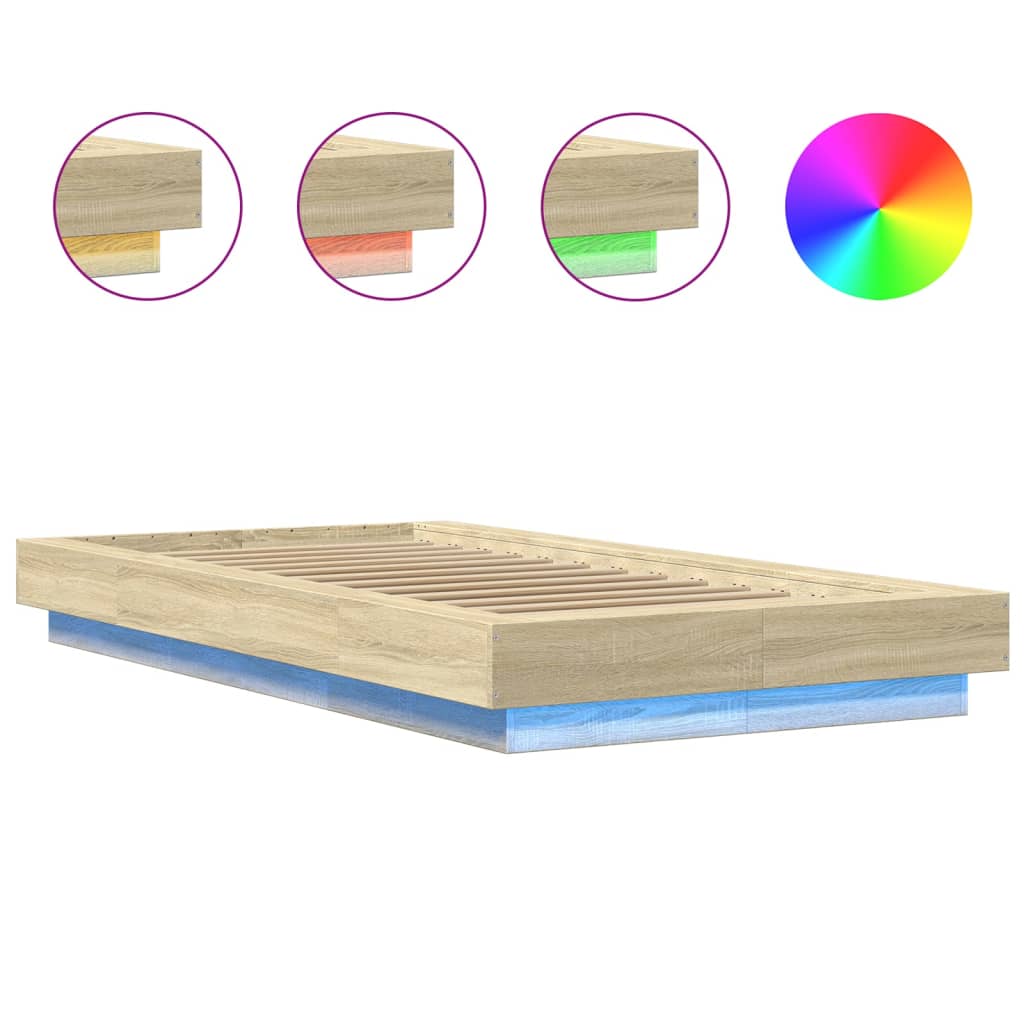 Bed Frame with LED Lights without Mattress Sonoma Oak 75x190cm