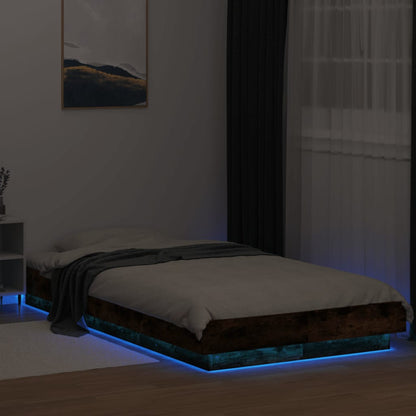 Bed Frame with LED Lights without Mattress Smoked Oak 75x190cm