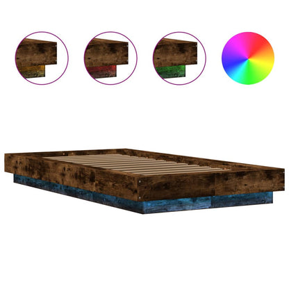 Bed Frame with LED Lights without Mattress Smoked Oak 75x190cm