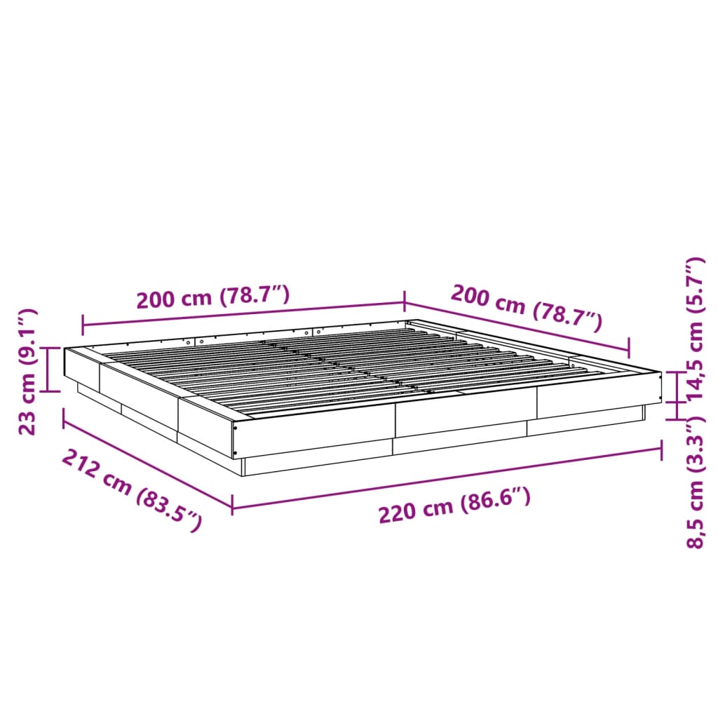 Bed Frame Sonoma Oak 200x200 cm Engineered Wood