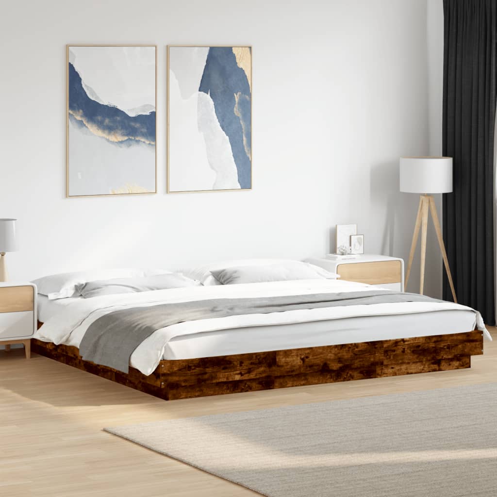 Bed Frame Smoked Oak 200x200 cm Engineered Wood