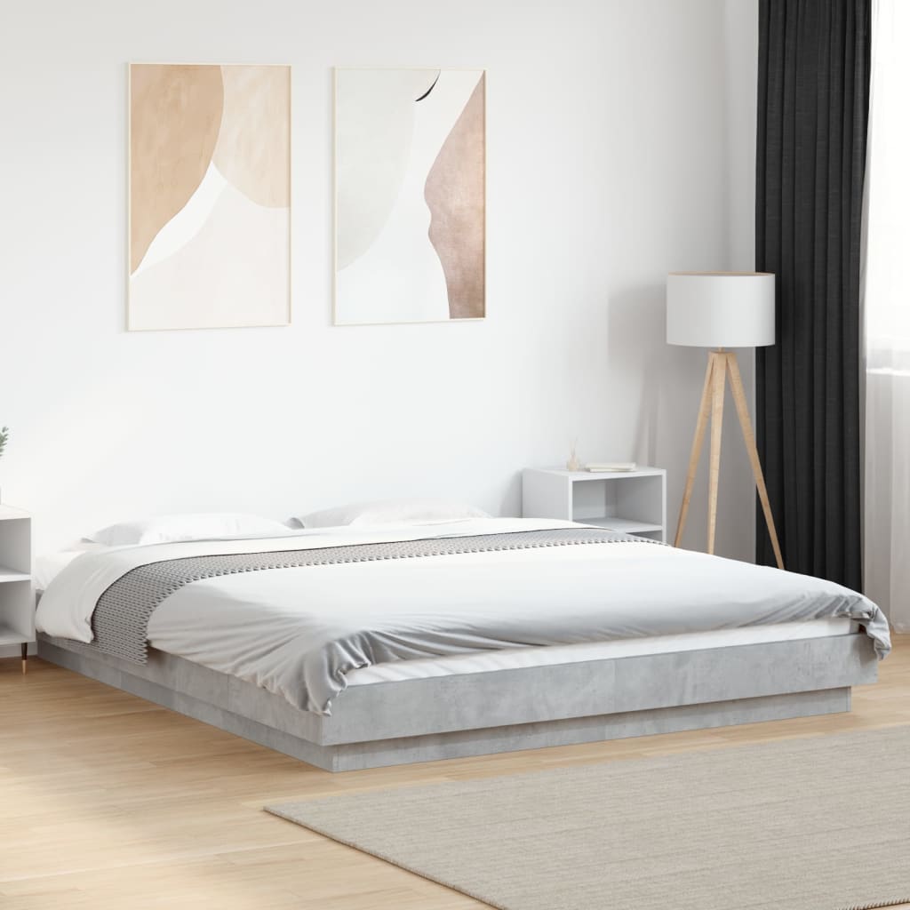 Bed Frame Concrete Grey 150x200 King Size cm Engineered Wood