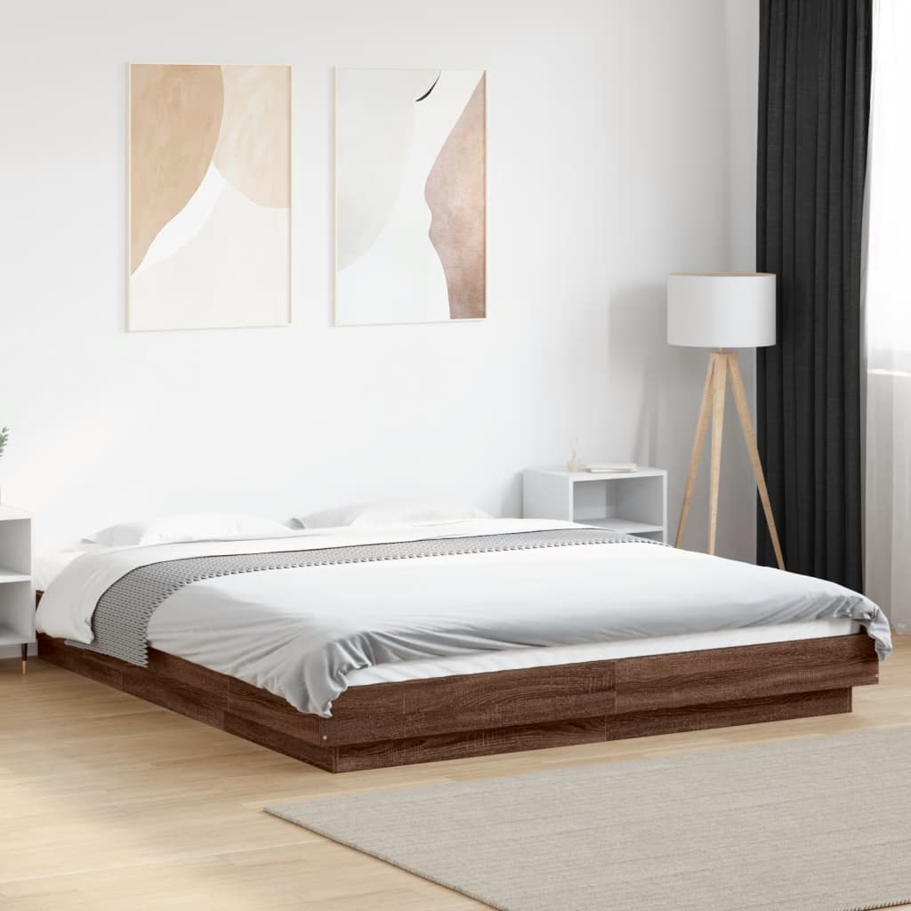 Bed Frame without Mattress Brown Oak 150x200 cm King Size