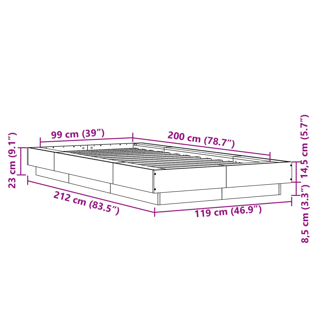 Bed Frame without Mattress Brown Oak 100x200 cm