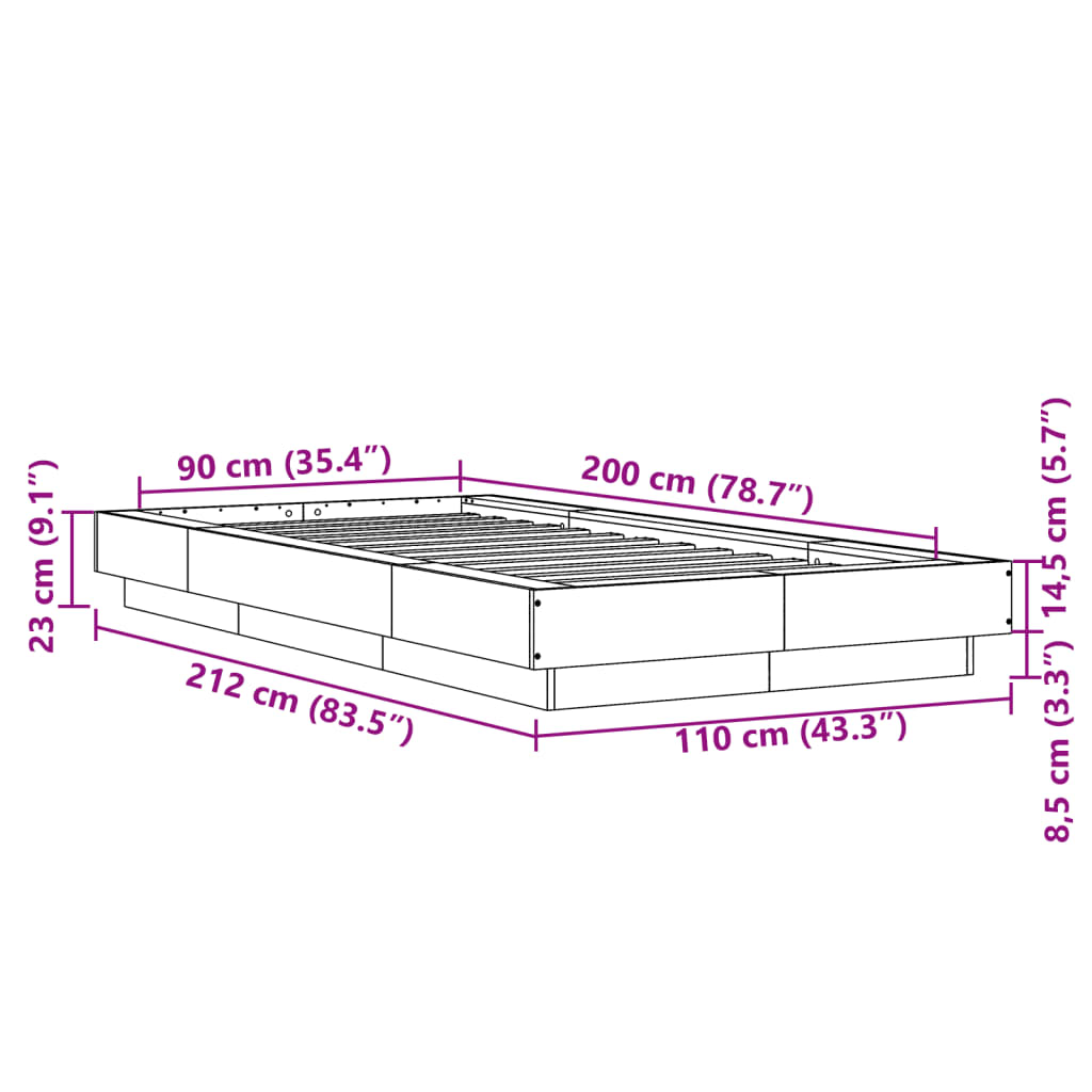 Bed Frame without Mattress Sonoma Oak 90x200 cm