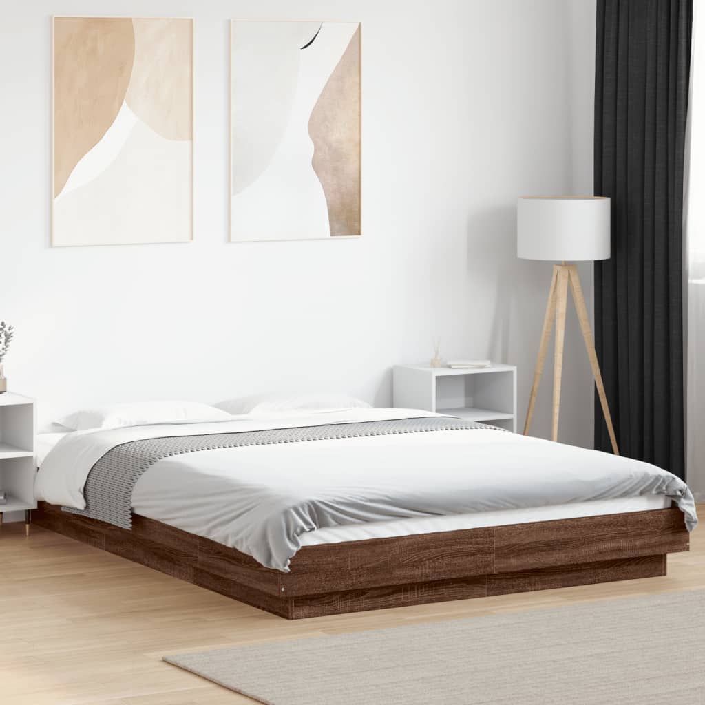 Bed Frame without Mattress Brown Oak 140x190 cm