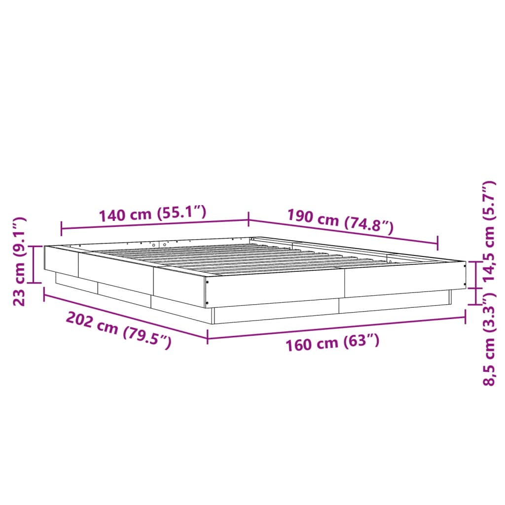 Bed Frame without Mattress Brown Oak 140x190 cm