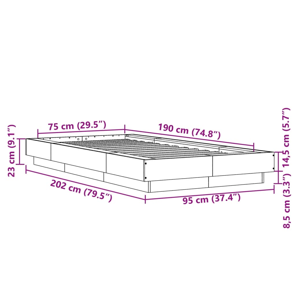 Bed Frame without Mattress Sonoma Oak 75x190 cm Small Single