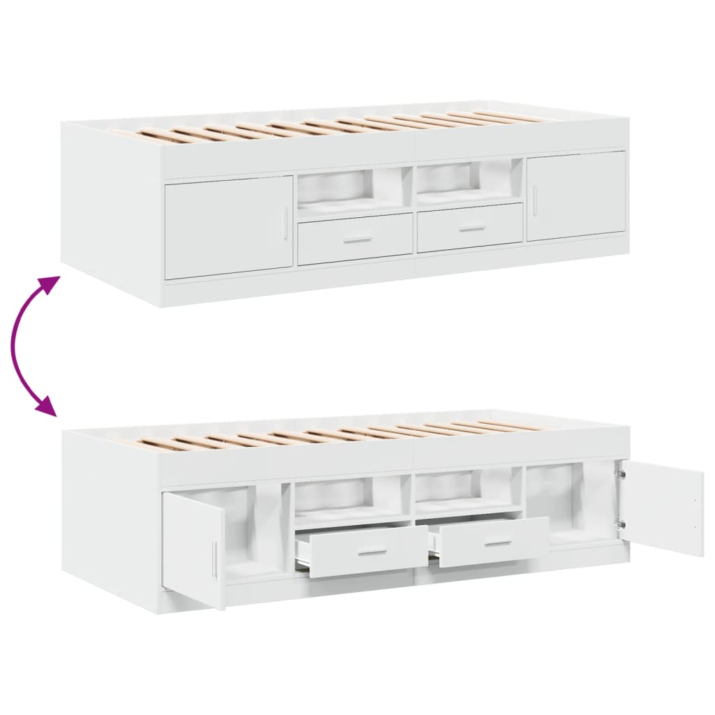 Daybed with Drawers without Mattress White 100x200 cm