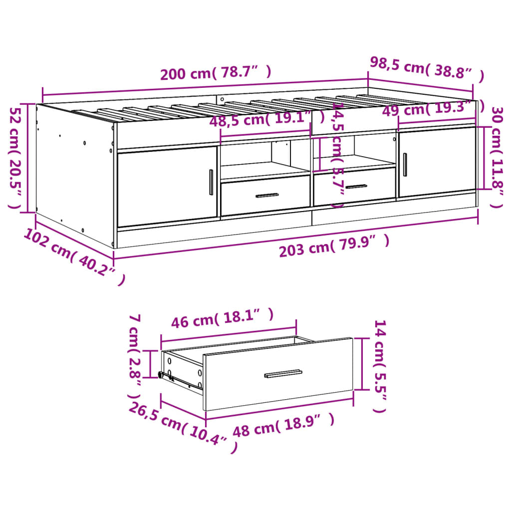 Daybed with Drawers without Mattress Sonoma Oak 100x200 cm