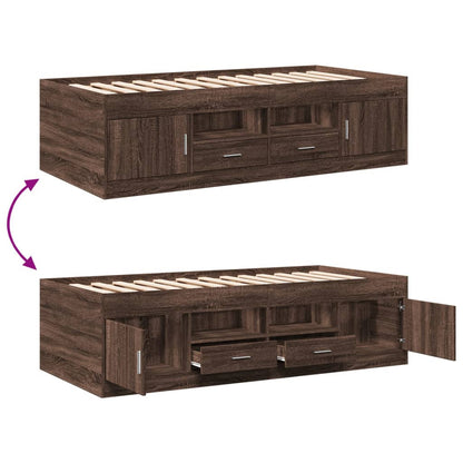 Daybed with Drawers without Mattress Brown Oak 100x200 cm