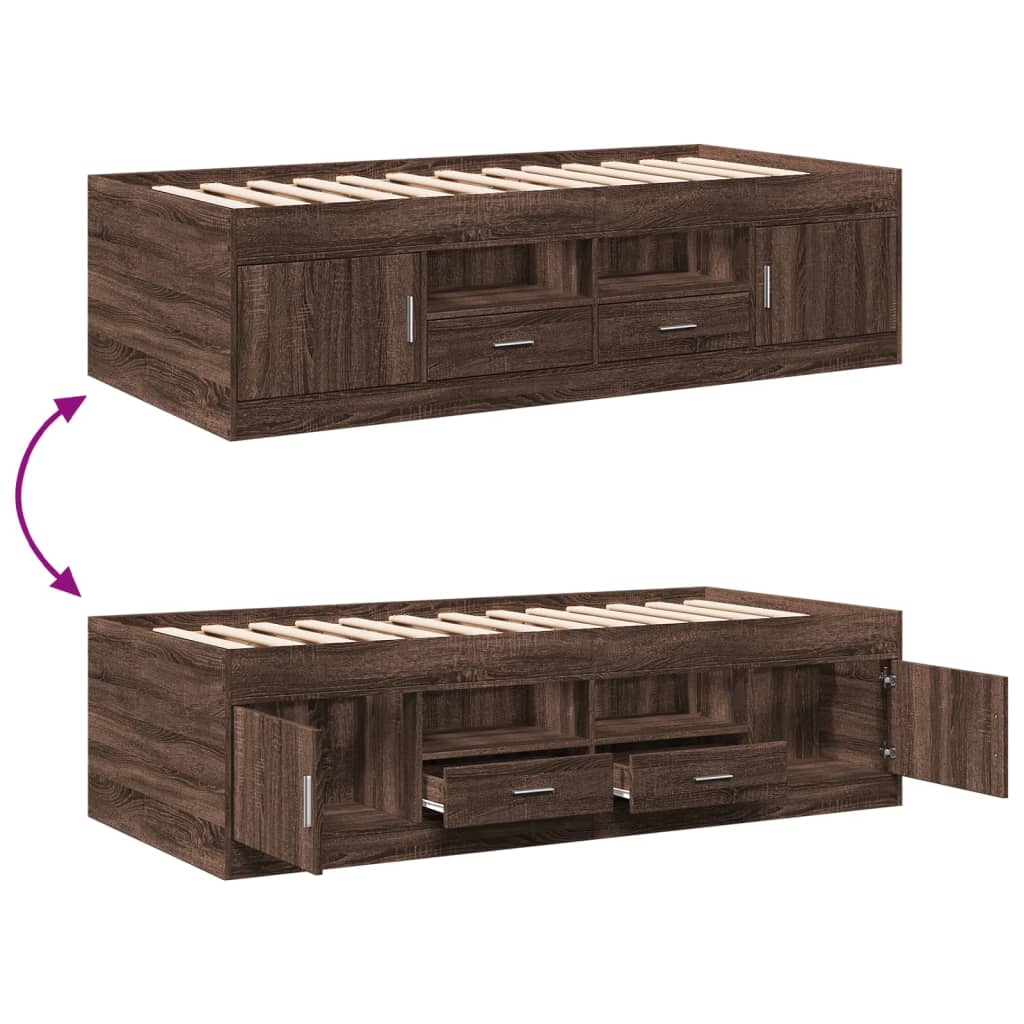 Daybed with Drawers without Mattress Brown Oak 90x200 cm