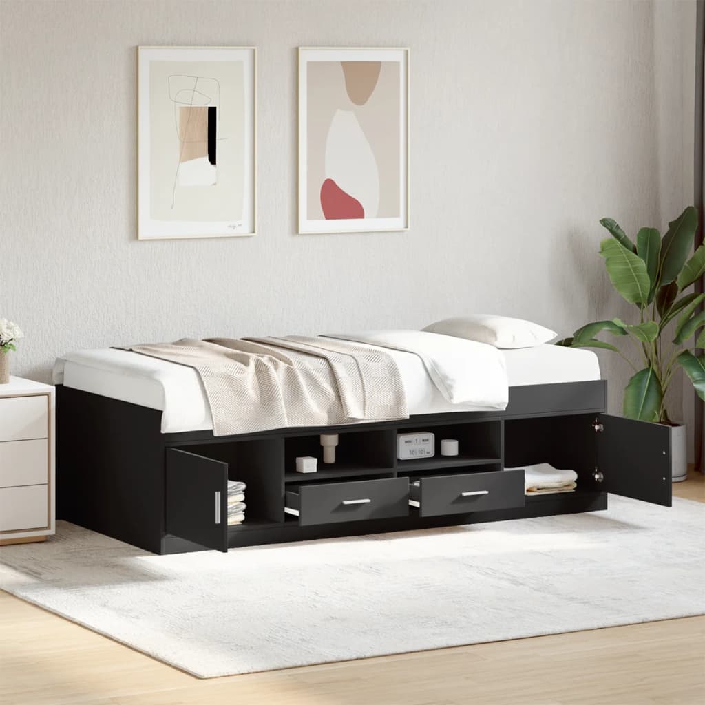 Daybed with Drawers without Mattress Black 90x190 cm Single