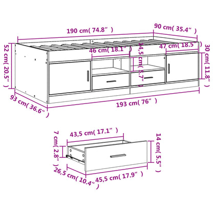 Daybed with Drawers without Mattress Black 90x190 cm Single