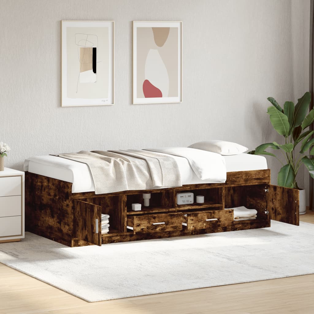 Daybed with Drawers without Mattress Smoked Oak 90x190 cm Single