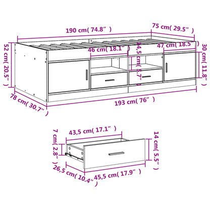 Daybed with Drawers White 75x190 cm Engineered Wood