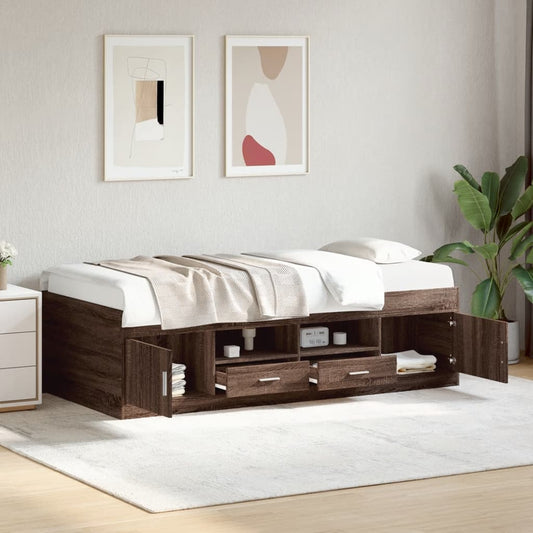 Daybed with Drawers without Mattress Brown Oak 75x190 cm Small Single