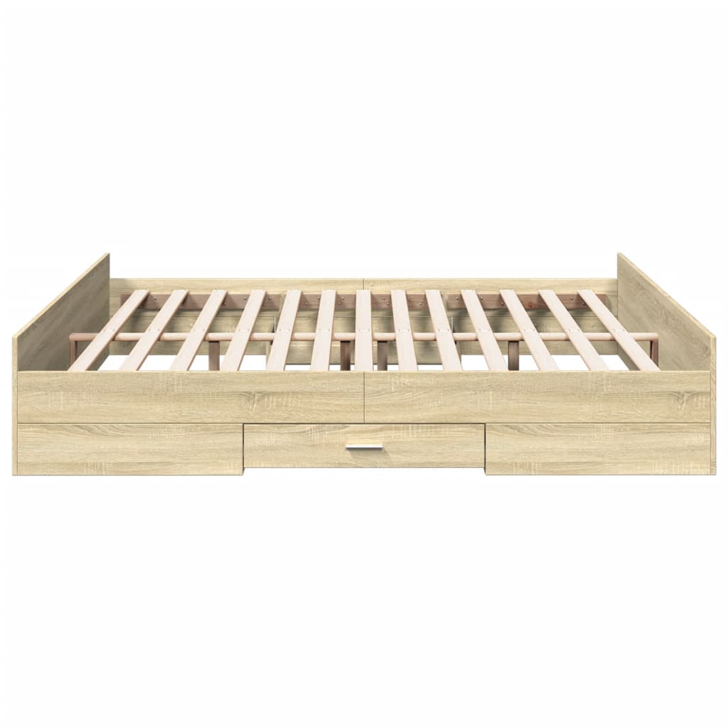 Bed Frame with Drawers Sonoma Oak 200x200 cm Engineered Wood