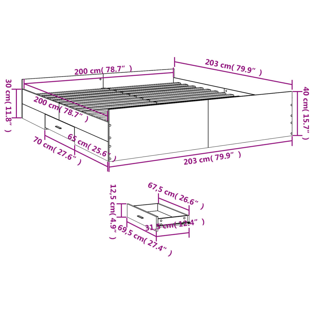 Bed Frame with Drawers Sonoma Oak 200x200 cm Engineered Wood