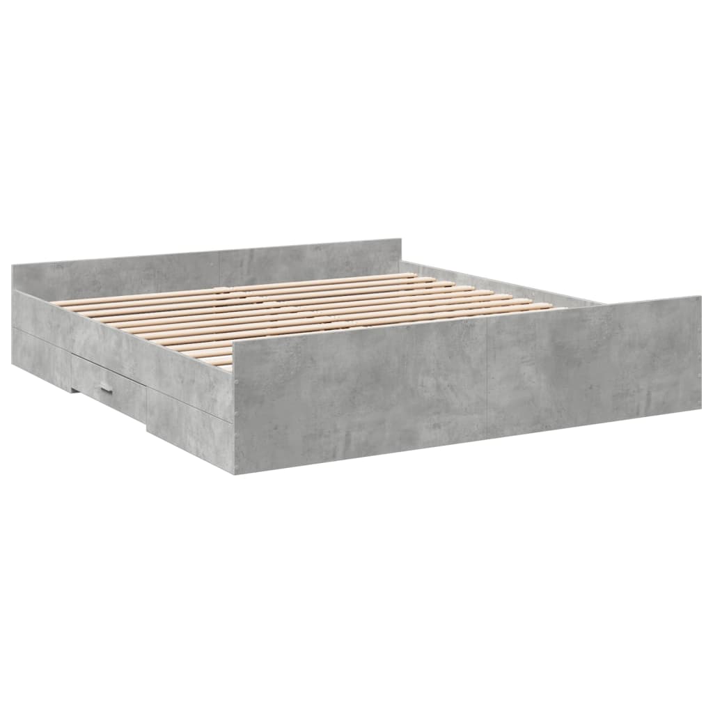 Bed Frame with Drawers Concrete Grey 200x200 cm Engineered Wood