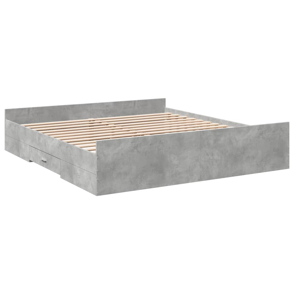 Bed Frame with Drawers Concrete Grey 200x200 cm Engineered Wood