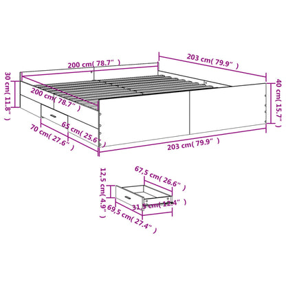 Bed Frame with Drawers Concrete Grey 200x200 cm Engineered Wood