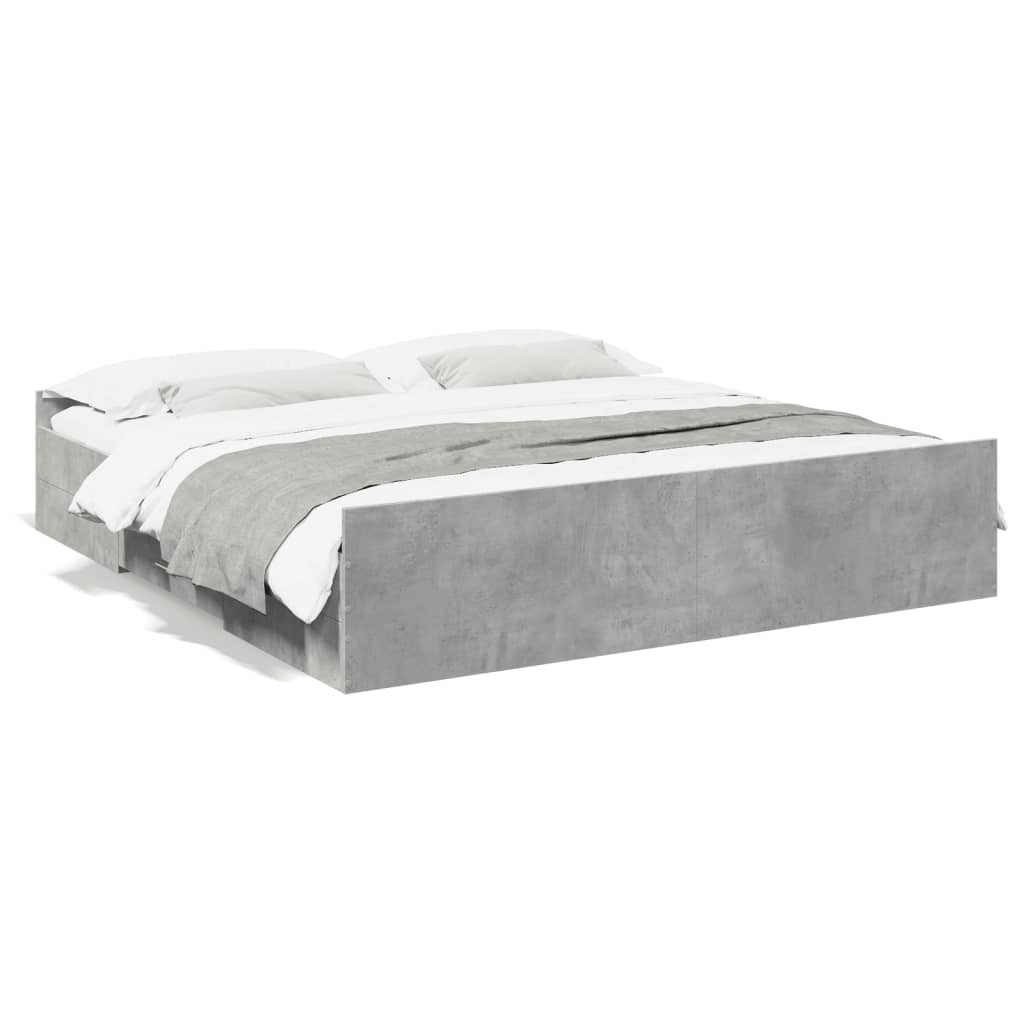 Bed Frame with Drawers Concrete Grey 200x200 cm Engineered Wood