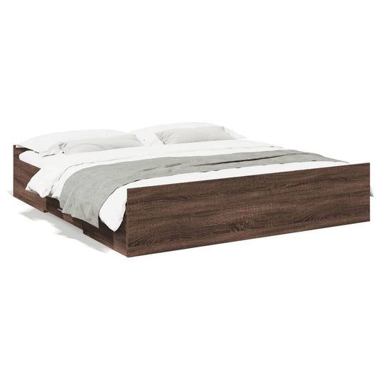 Bed Frame with Drawers without Mattress Brown Oak 200x200 cm